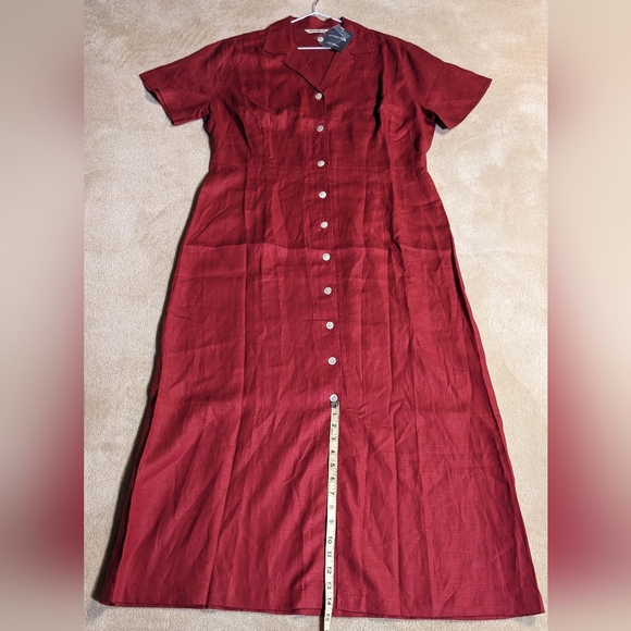 NWT EDDIE BAUER 100% Linen Burgundy Maxi Shirt Dress Size 16 - Picture 8 of 11